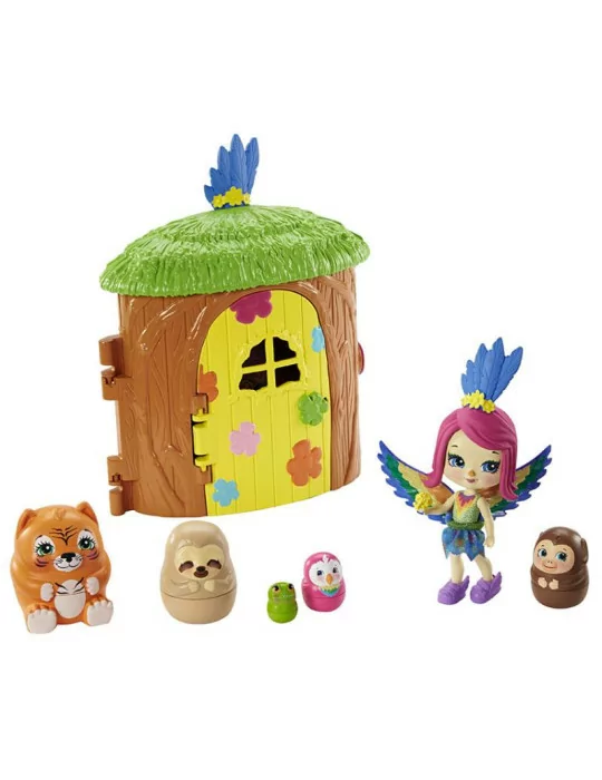 Mattel GTM46-GTM49 Enchantimals Tajné útočisko najlepších priateľov Peeki Parrot Tree hut