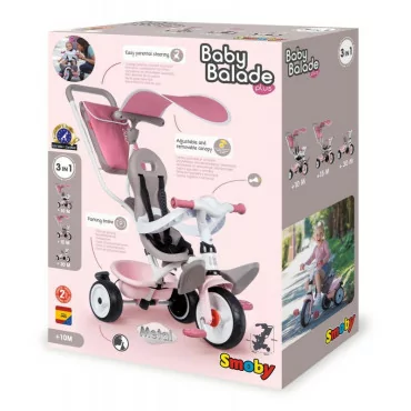 Smoby 741401 Trojkolka Baby Balade Plus ružová