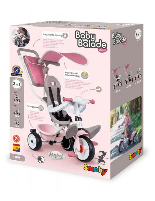 Smoby 741401 Trojkolka Baby Balade Plus ružová