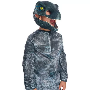 Rubies 68057 Maska na tvar s pohyblivou čeľusťou Jurassic World Velociraptor Blue