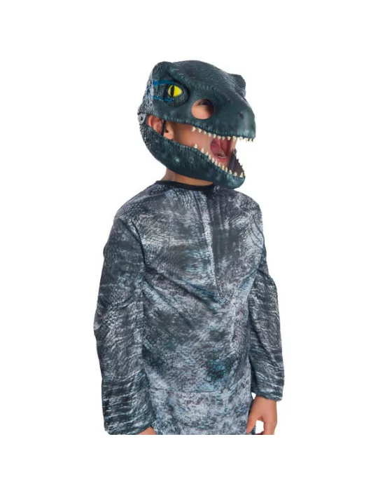 Rubies 68057 Maska na tvar s pohyblivou čeľusťou Jurassic World Velociraptor Blue