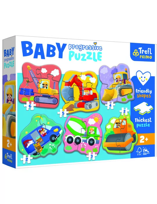 Trefl 44004 Baby Progressive Puzzle 6v1 Stavebné stroje