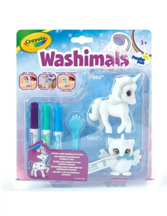 Crayola 74-7473 Washimals kimosható állatkák Egyszarvú és bagoly játékszett