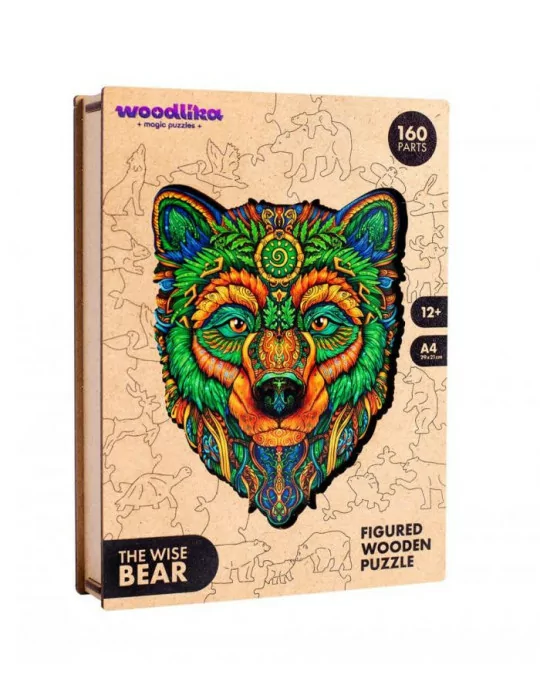 Drevené farebné puzzle - Múdry medveď